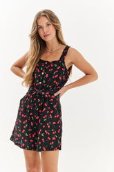 Cheeky Cherry linen mini jumpsuit